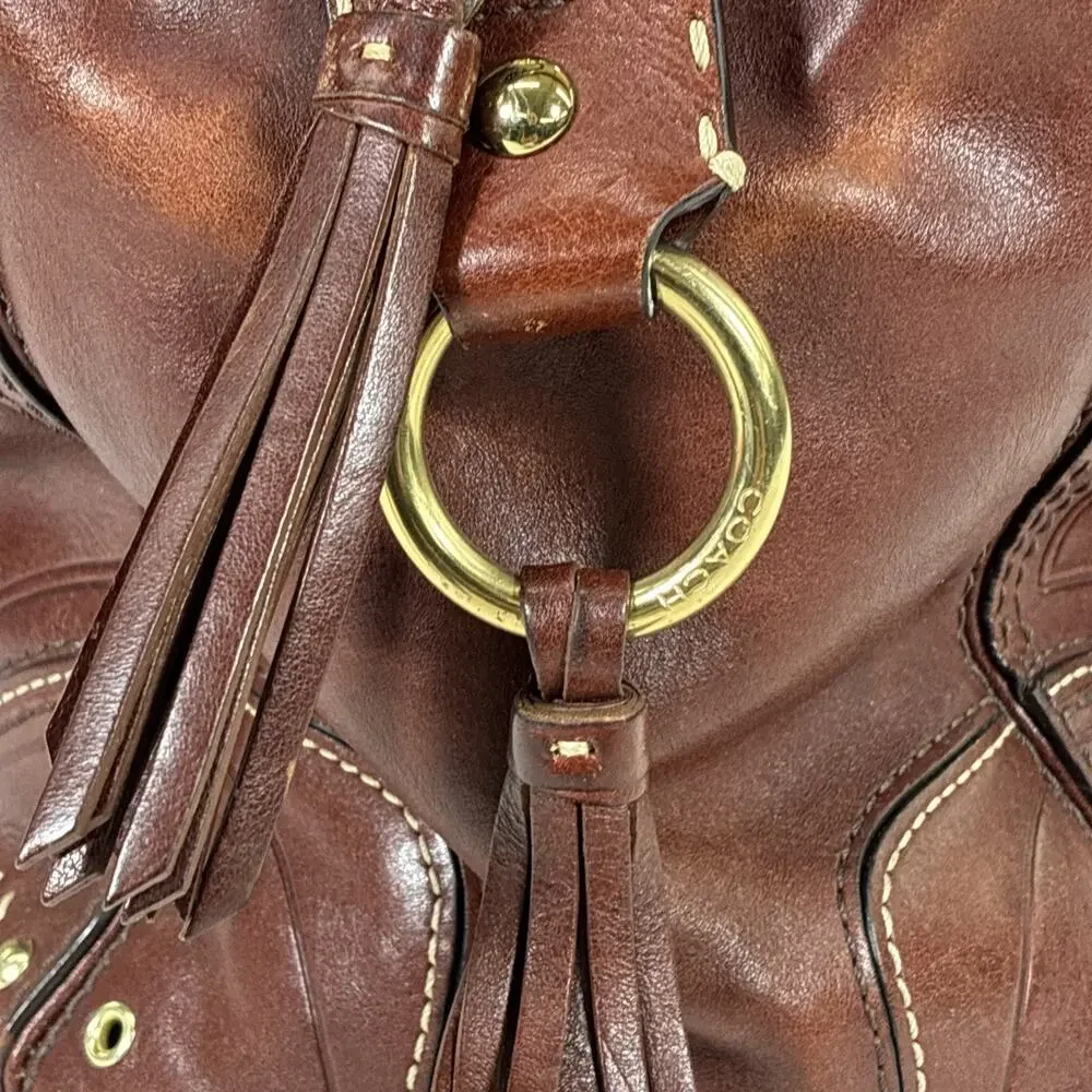 Coach Hampton Andrea Leather Satchel Women Handbag Cognac Brown Bnfts Charity - Picture 5 of 16